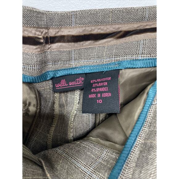 Willi Smith Vtg Y2K Brown Window Pane Plaid Slacks Pants Wide Leg Womens‎ 10 NWT - Picture 6 of 16